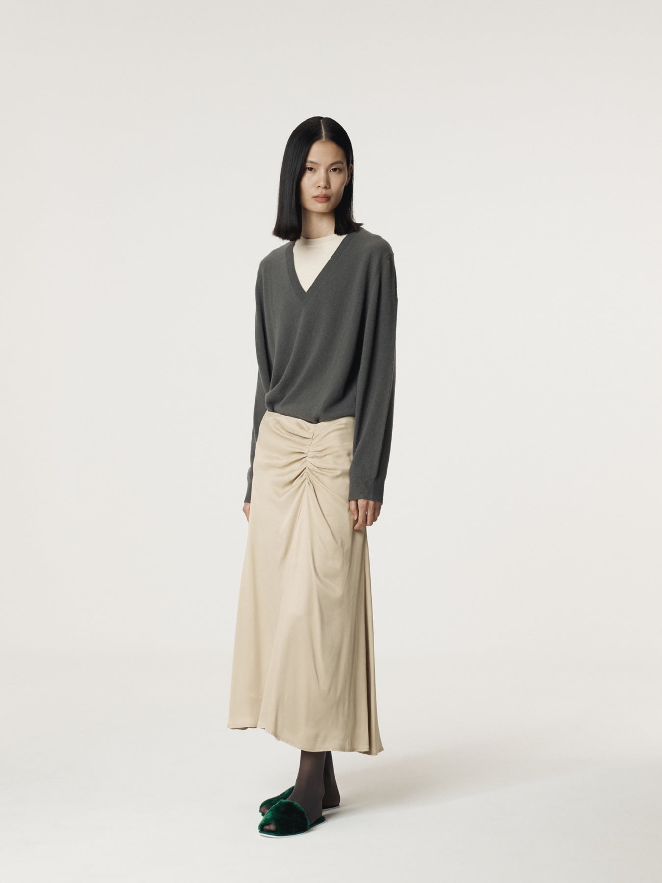 Recto - Asymmetric Shirring Skirt (Light Beige) product image 3 | TRAB K-Fashion Australia