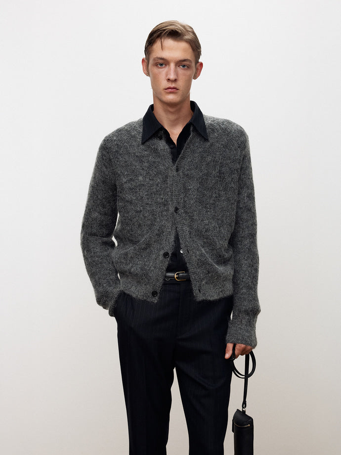 Tonywack - Wool And Mohair Ribbed Mesh Cardigan (Melange Grey) product image 5 | TRAB K-Fashion Australia