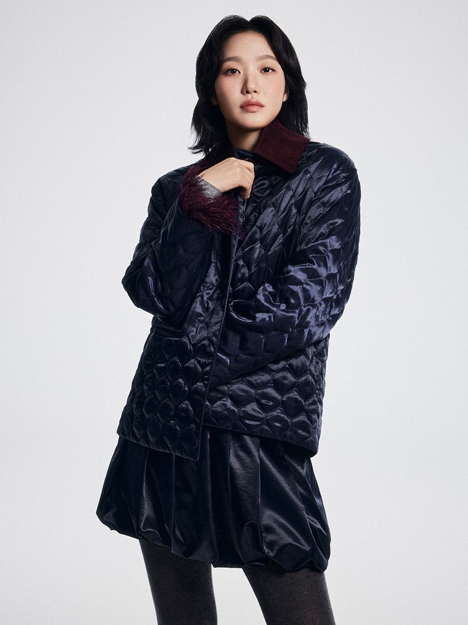 Mardi Mercredi - Quilted Ostrich Jacket (Navy) product image 1 | TRAB K-Fashion Australia