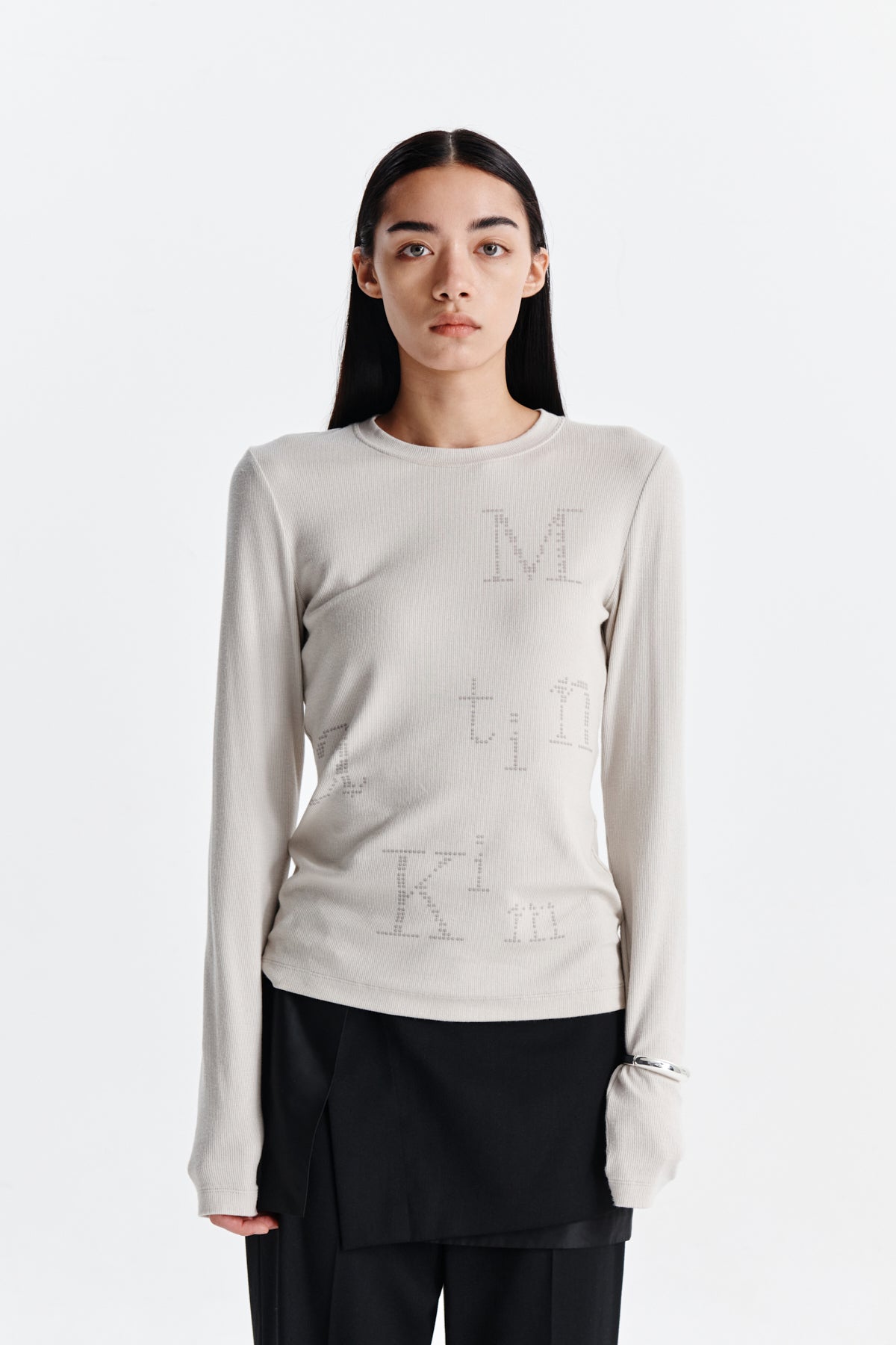 Matin Kim - Dot Graphic Logo Lettering Top (Light Beige) product image 10 | TRAB K-Fashion Australia