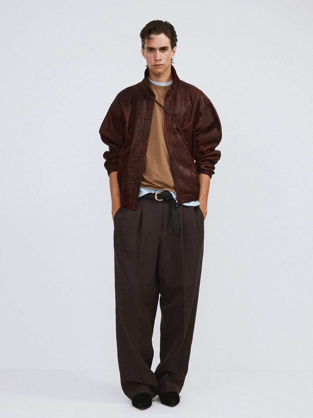 Recto - Vintage Effect Leather Jumper (Red Brown) product image 1 | TRAB K-Fashion Australia