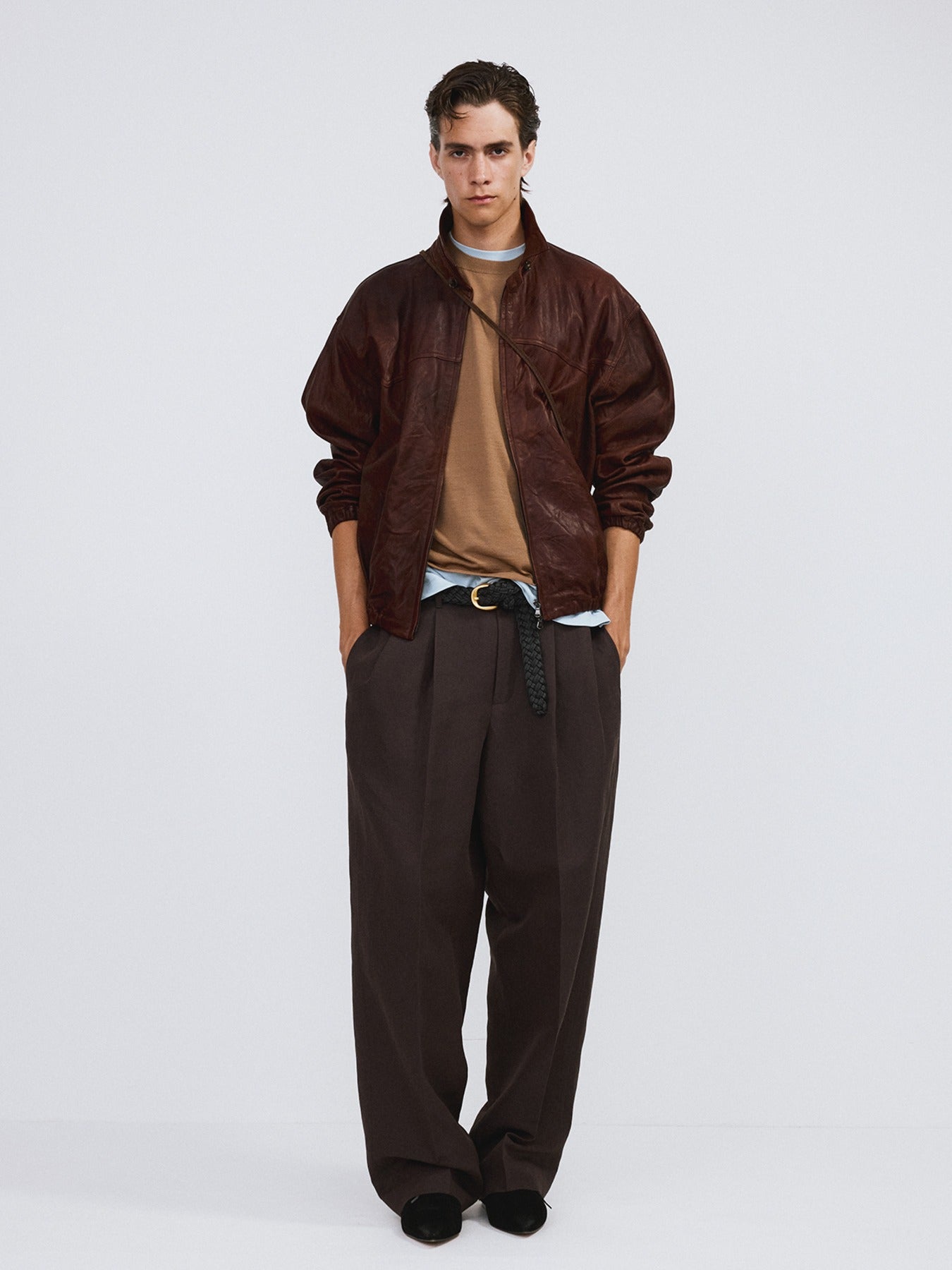 Recto - Vintage Effect Leather Jumper (Red Brown) product image 1 | TRAB K-Fashion Australia