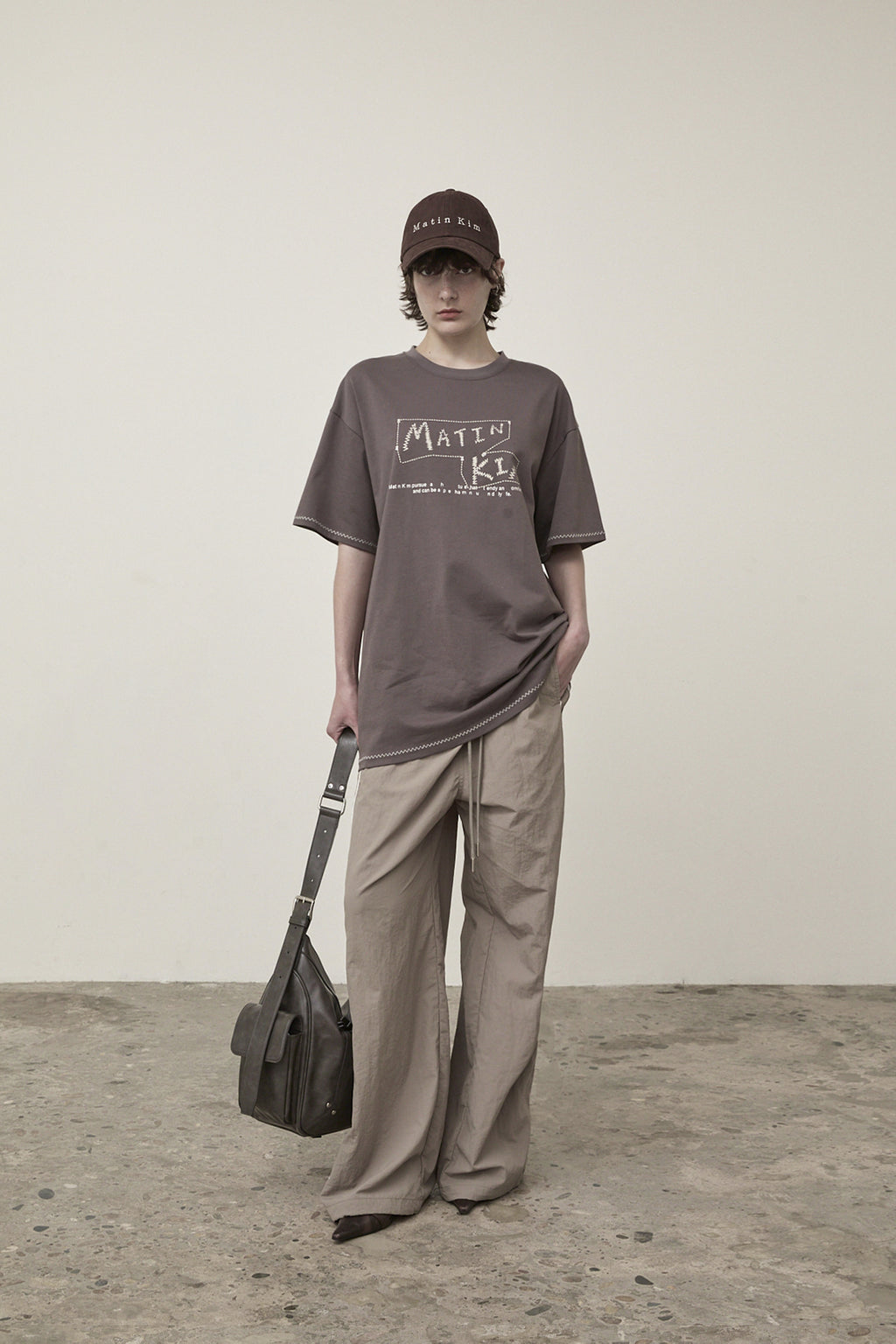 Matin Kim - Side Logo Wide Track Pants (Khaki) product image 9 | TRAB K-Fashion Australia