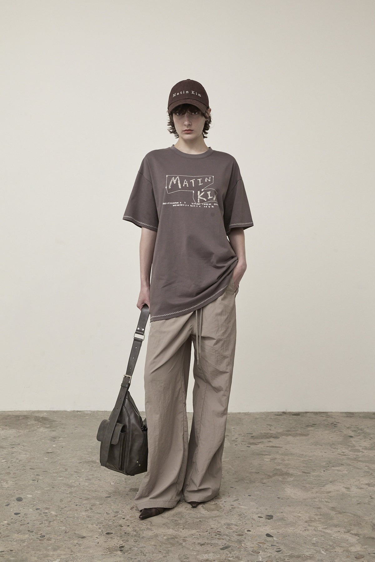 Matin Kim - Side Logo Wide Track Pants (Khaki) product image 9 | TRAB K-Fashion Australia