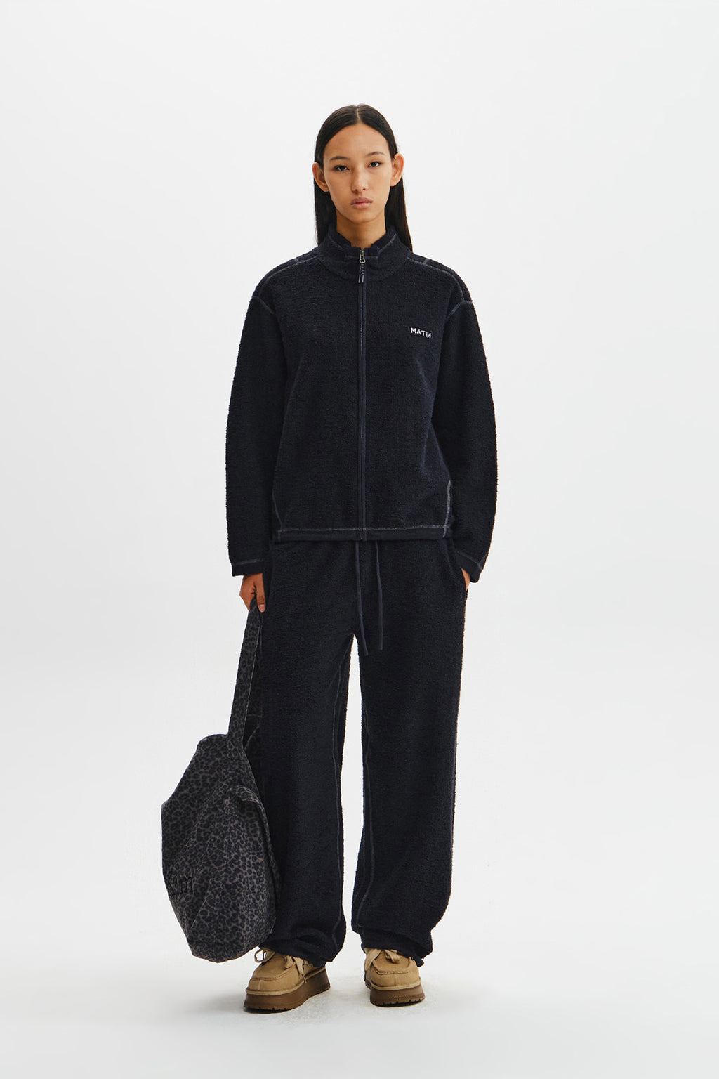 Matin Kim - Boucle Texture Knit Zip Up (Dark Navy) product image 10 | TRAB K-Fashion Australia