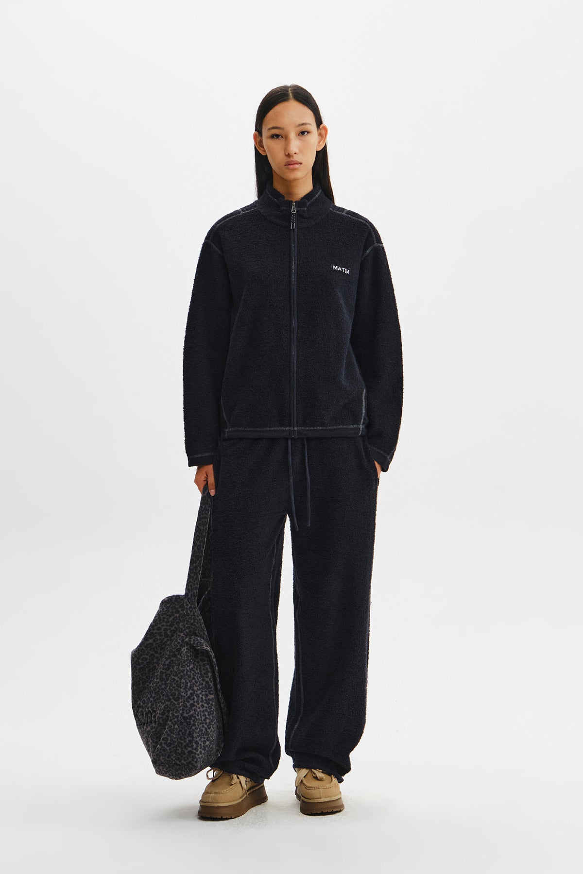 Matin Kim - Boucle Texture Knit Zip Up (Dark Navy) product image 10 | TRAB K-Fashion Australia