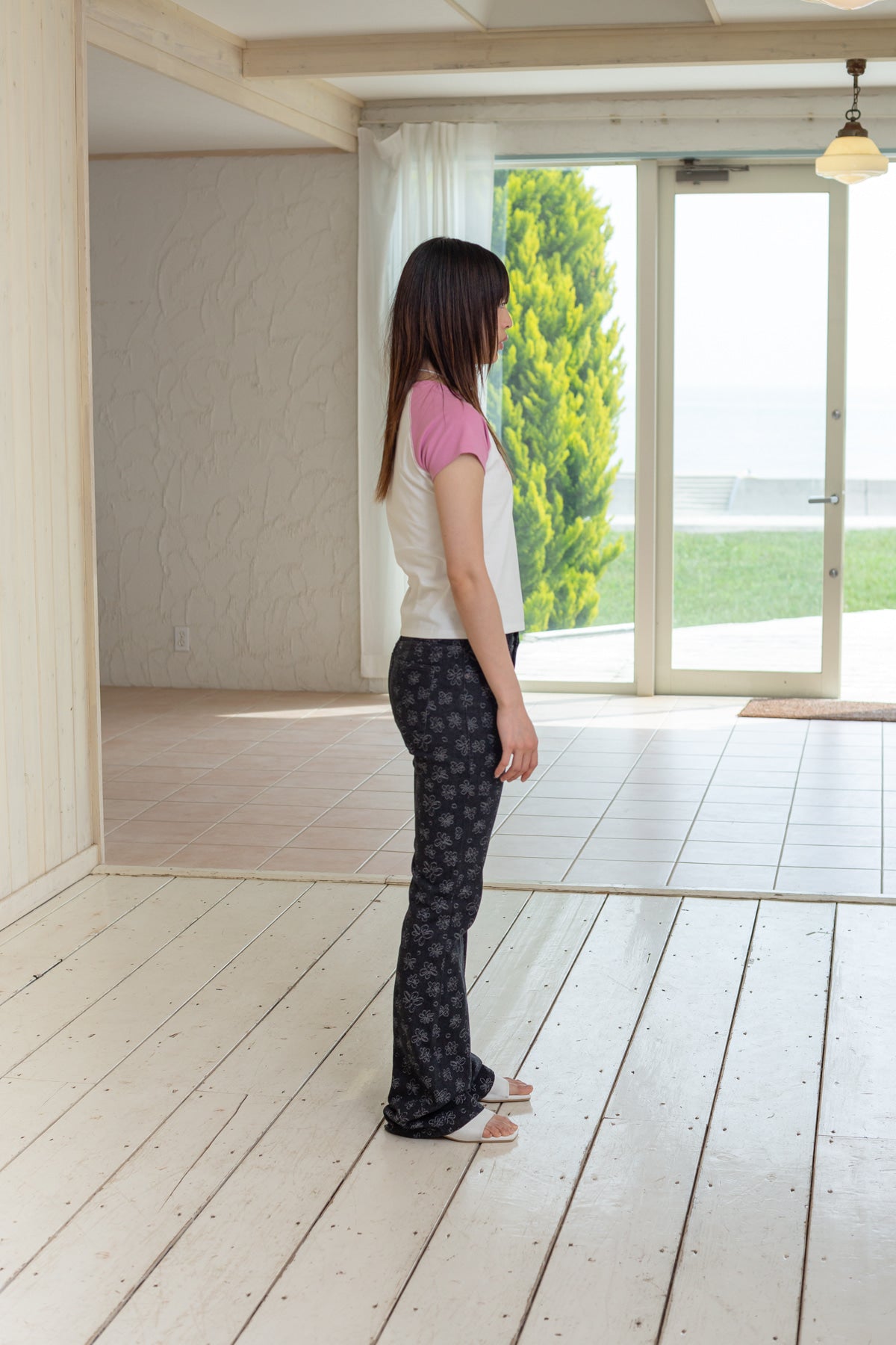 Matin Kim - Flower Stitch Raglan Logo Top (Pink) product image 7 | TRAB K-Fashion Australia