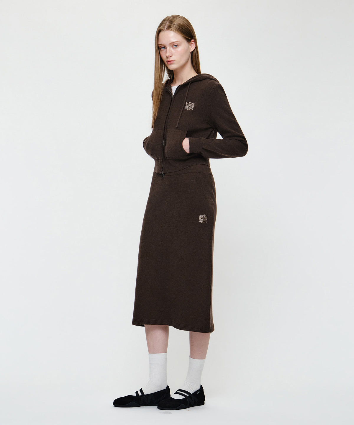 Marithe & Francois Girbaud - Ribbon Classic Logo Knit Skirt (Brown) product image 3 | TRAB K-Fashion Australia