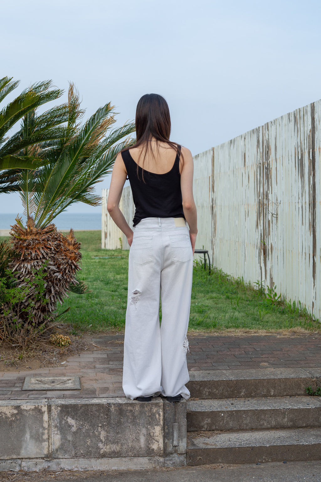 Matin Kim - Damage Point Washed Wide Denim Pants (Light Grey) product image 13 | TRAB K-Fashion Australia