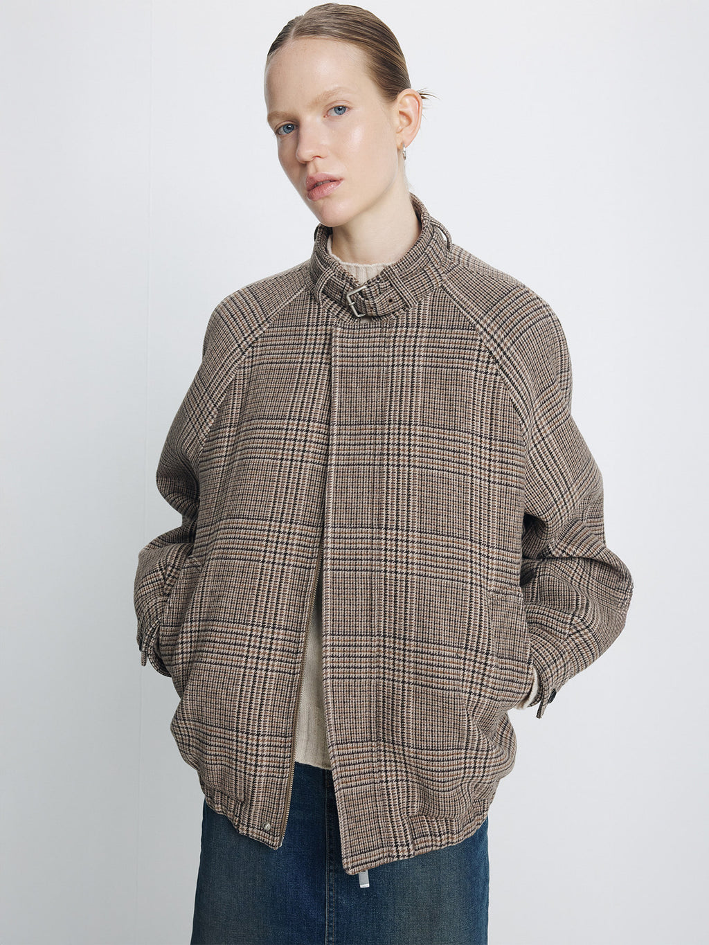 Tonywack - Checked Wool Flannel Belted Stand Collar Bomber (Glen Check) product image 5 | TRAB K-Fashion Australia
