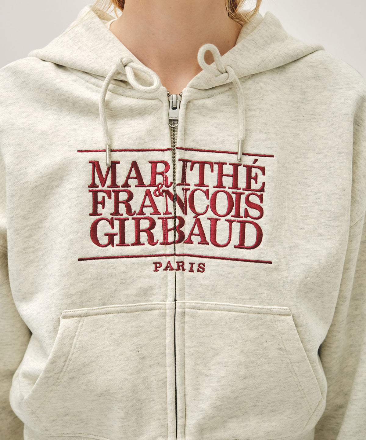 Marithe & Francois Girbaud - Classic Logo Crop Hoodie Zipup (Oatmeal) product image 4 | TRAB K-Fashion Australia