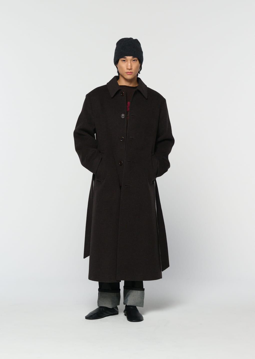 Amomento - men's single breasted long coat (Dark Brown) product image 6 | TRAB K-Fashion Australia