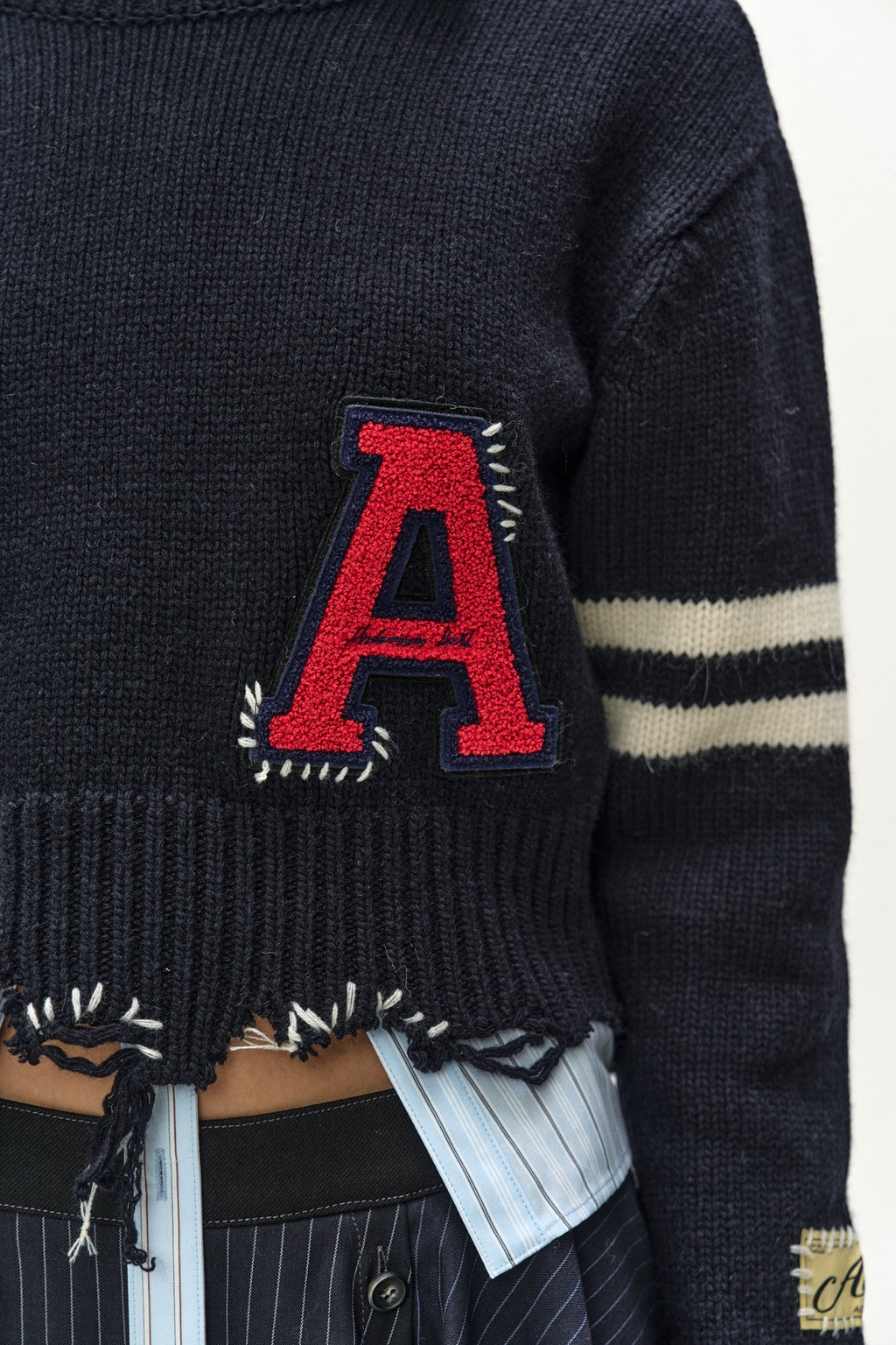 Andersson Bell - (essential) Distressed Varsity Patch Sweater (dark Navy) (Dark Navy) product image 7 | TRAB K-Fashion Australia
