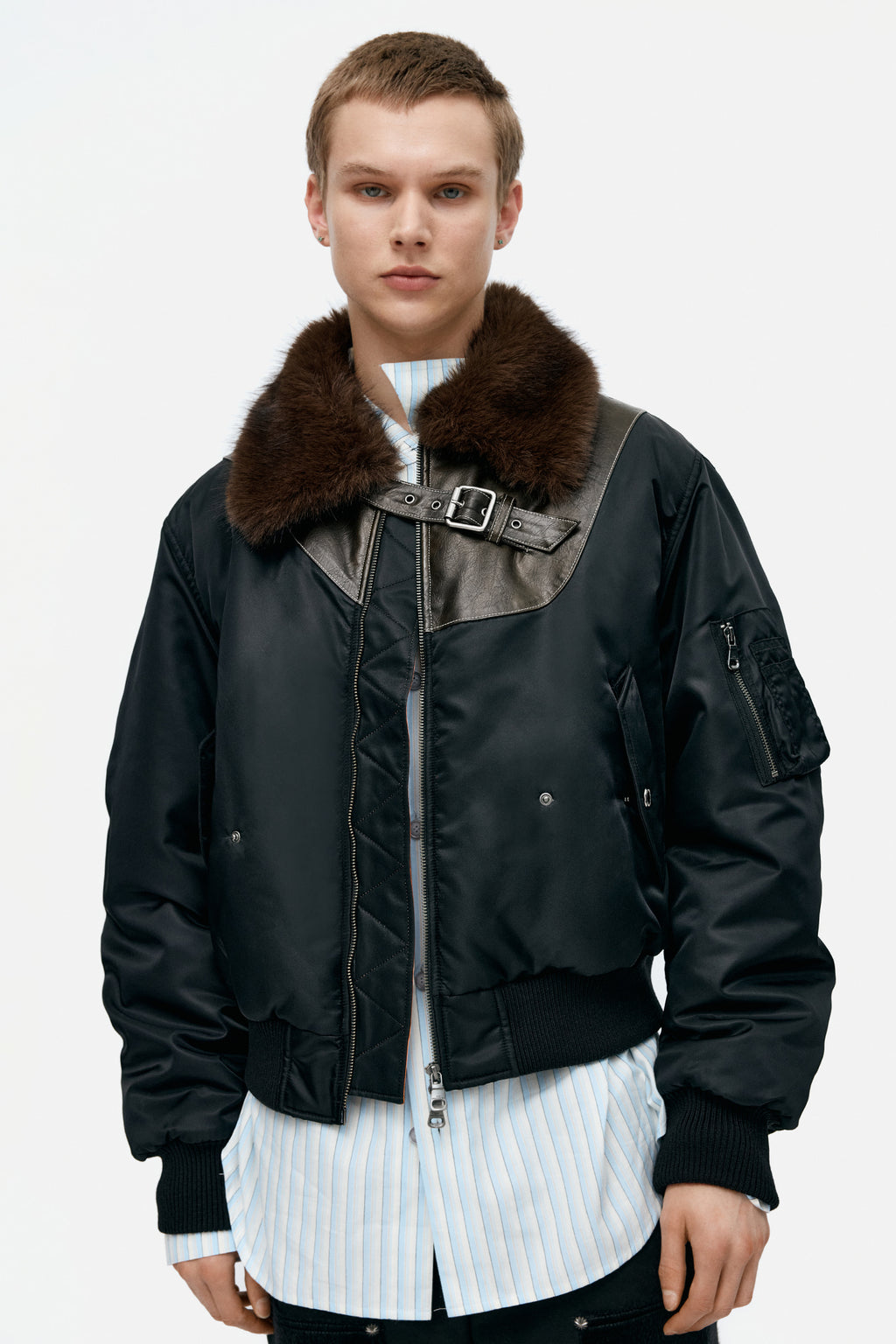 Andersson Bell - Fur Collar Leather Patch Ma-1 Bomber (Black) product image 6 | TRAB K-Fashion Australia
