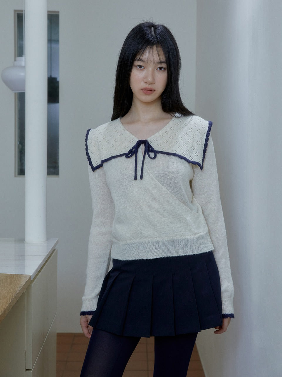 Margarin Fingers - Ribbon Sailor Knit (Cream) product image 1 | TRAB K-Fashion Australia