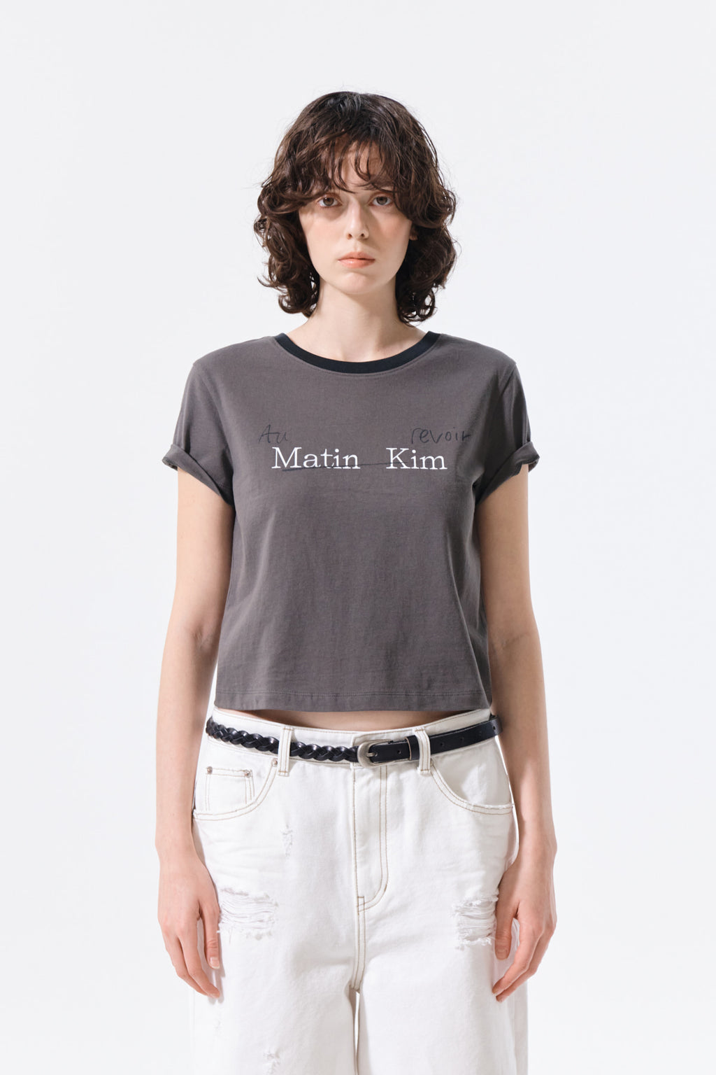 Matin Kim - Tonal Rib Logo Crop Top (Charcoal) product image 10 | TRAB K-Fashion Australia