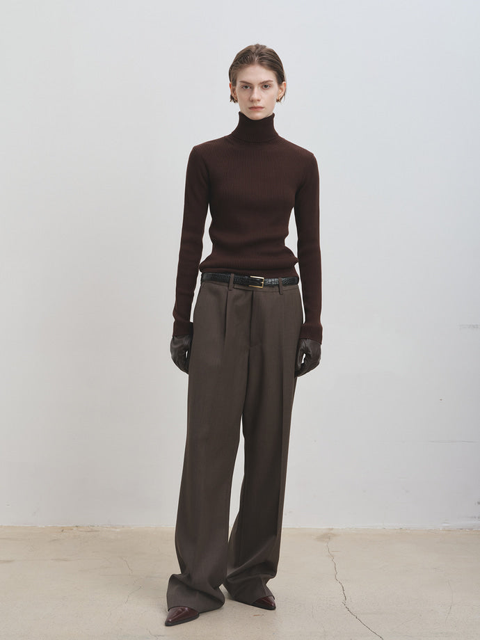 Tonywack - Slim-Fit Ribbed Turtleneck (Brown) product image 2 | TRAB K-Fashion Australia