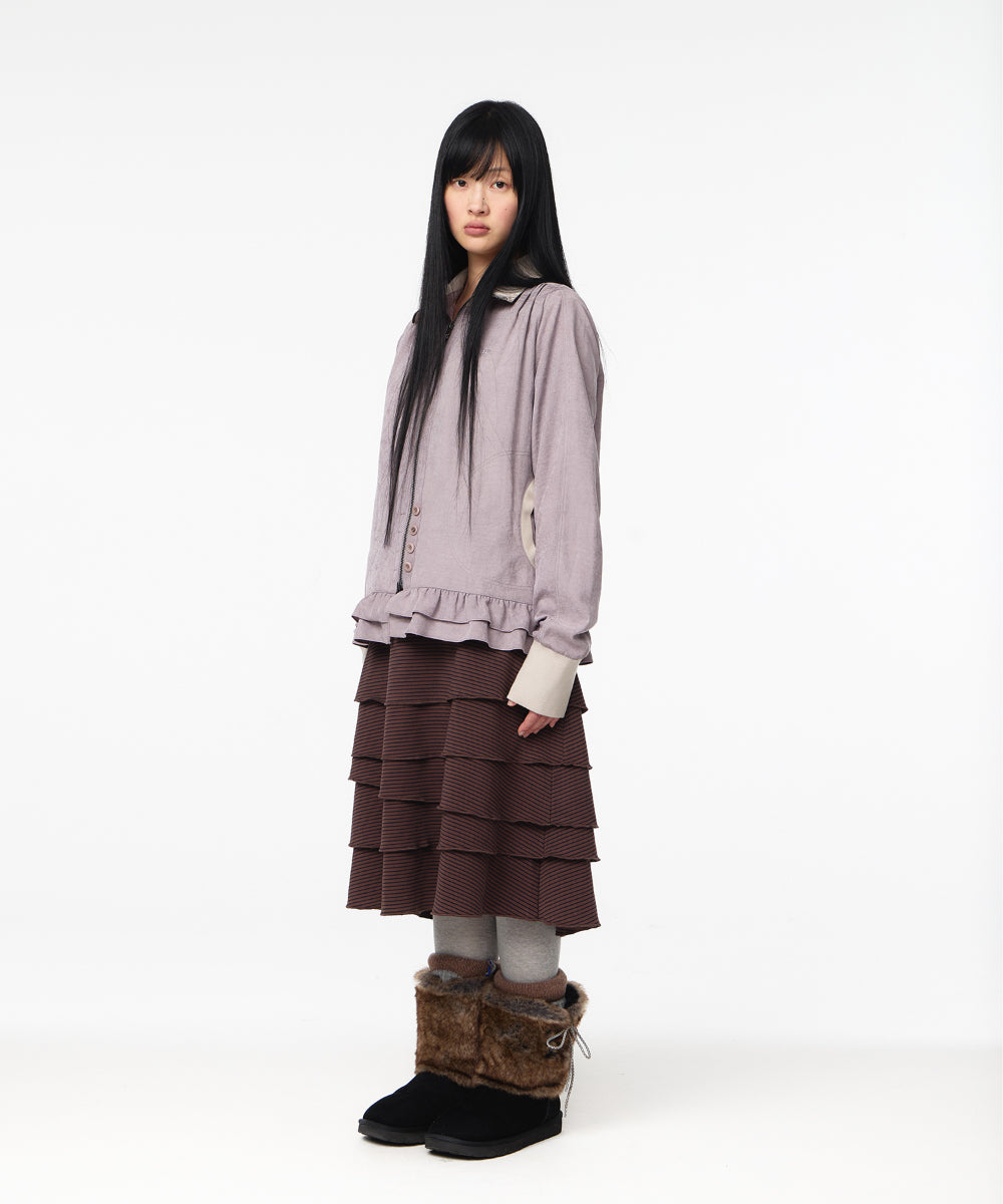 Coyseio - Tone-Mix Shirring Hem Jacket (Ash Pink) product image 7 | TRAB K-Fashion Australia