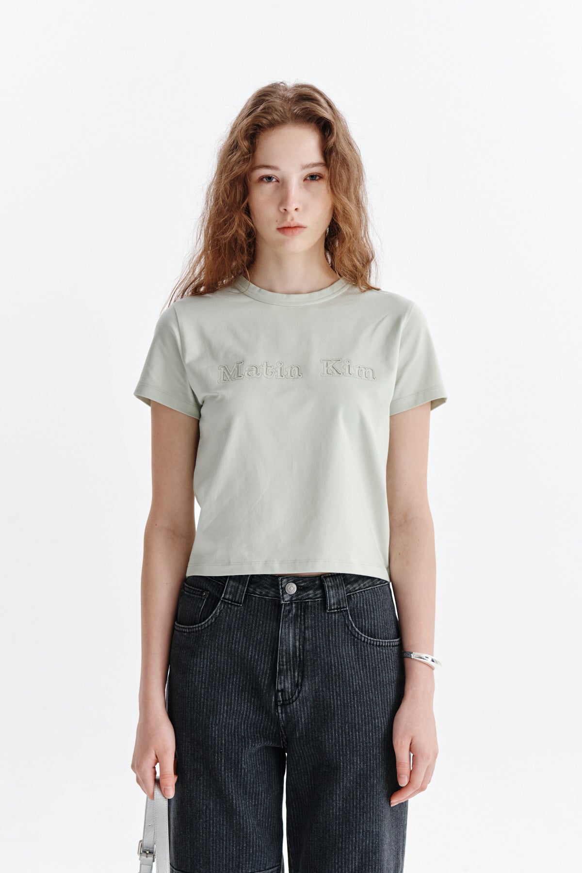 Matin Kim - Matin Reverse Patch Logo Crop Top (Light Khaki) product image 5 | TRAB K-Fashion Australia