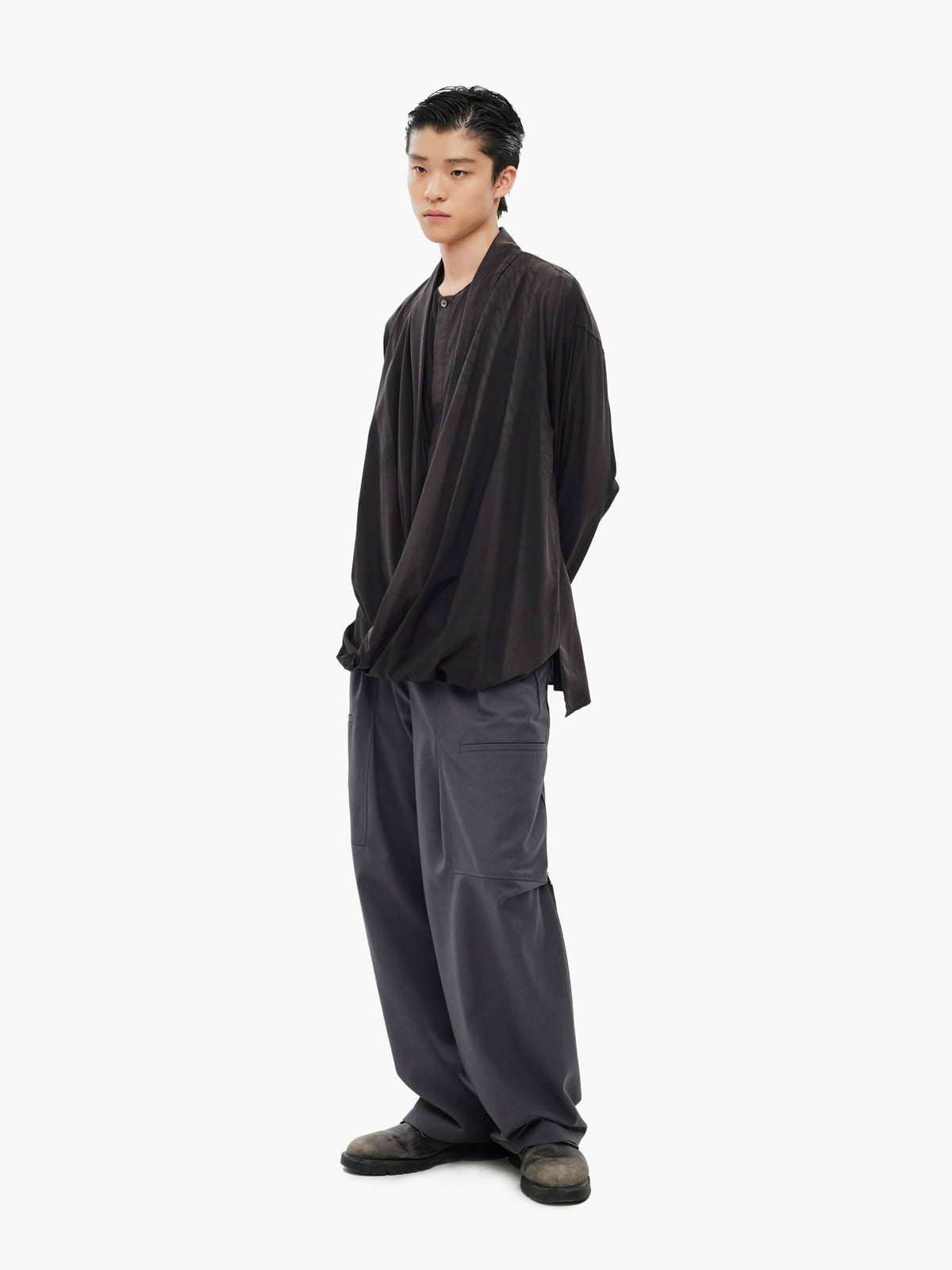 Jiyong Kim - Sun-Bleached Draped Shirt (Black) product image 1 | TRAB K-Fashion Australia