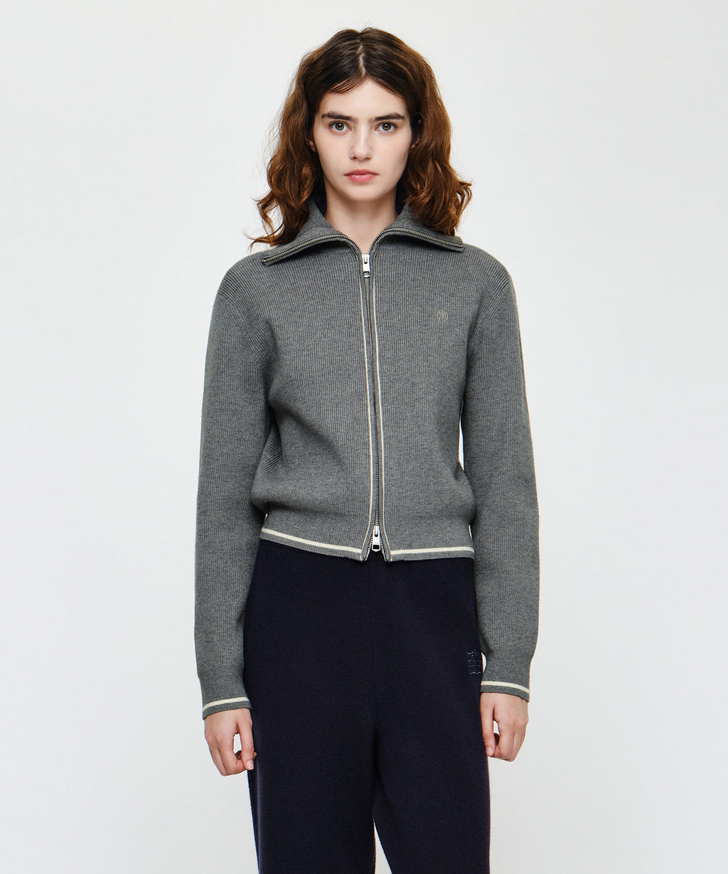 Marithe & Francois Girbaud - Big Collar Crop Zip-up Cardigan (Melange Gray) product image 1 | TRAB K-Fashion Australia