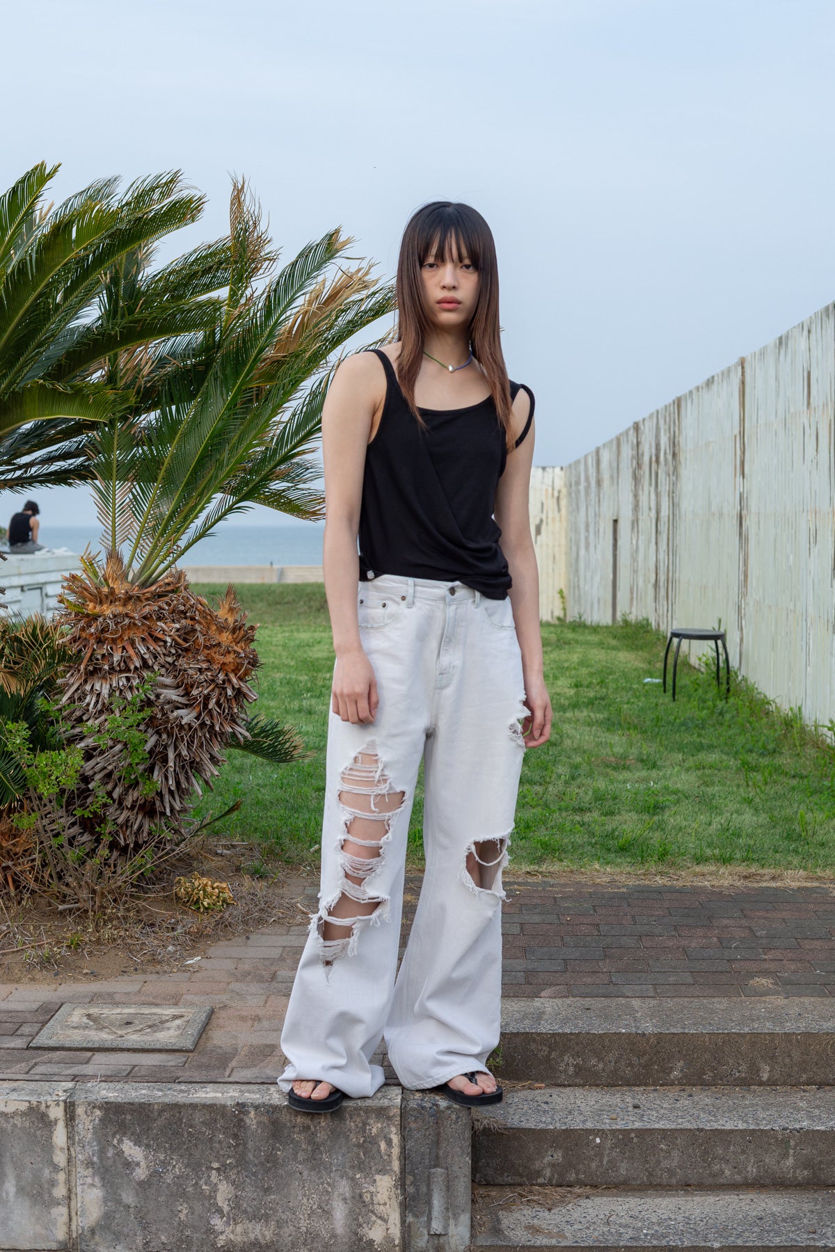 Matin Kim - Damage Point Washed Wide Denim Pants (Light Grey) product image 7 | TRAB K-Fashion Australia