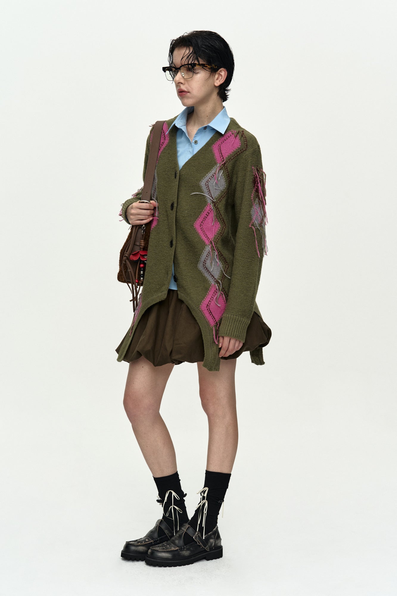 Andersson Bell - Gartered Argyle Cardigan (Khaki) product image 3 | TRAB K-Fashion Australia