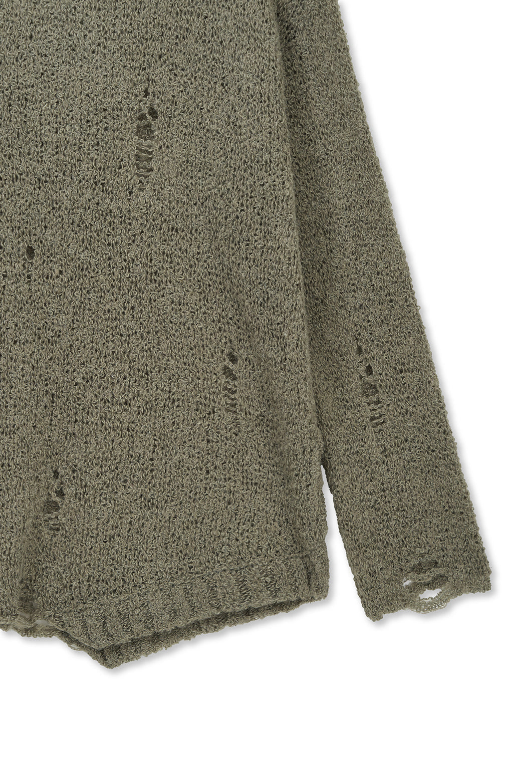 Matin Kim - Asymmetric Damaged Knit Pullover (Khaki) product image 3 | TRAB K-Fashion Australia