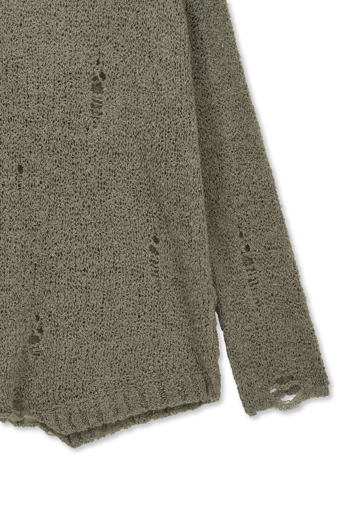 Matin Kim - Asymmetric Damaged Knit Pullover (Khaki) product image 3 | TRAB K-Fashion Australia