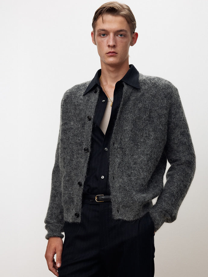 Tonywack - Wool And Mohair Ribbed Mesh Cardigan (Melange Grey) product image 7 | TRAB K-Fashion Australia