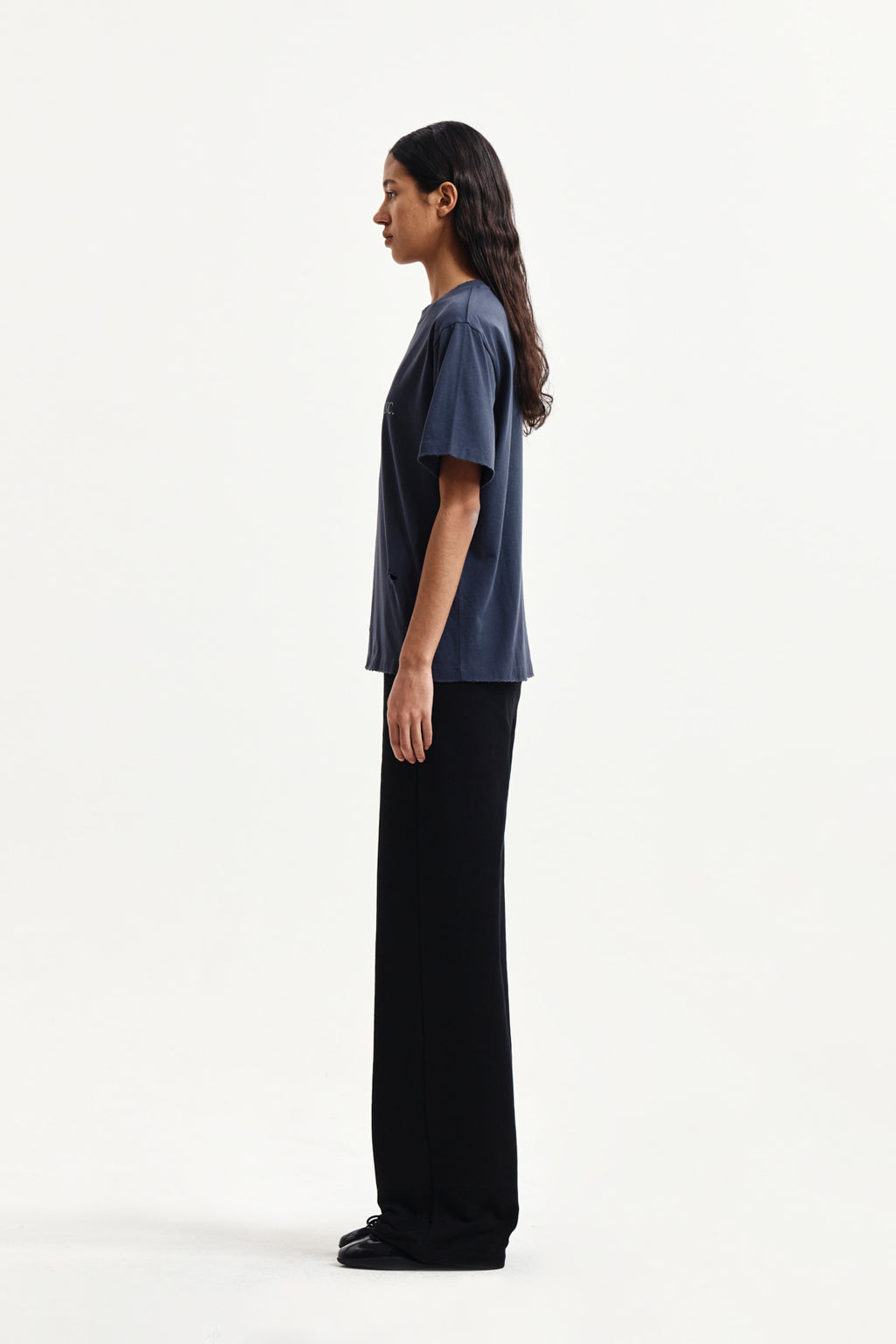 Matin Kim - Spray Washed Lettering Damaged Top (Navy) product image 6 | TRAB K-Fashion Australia