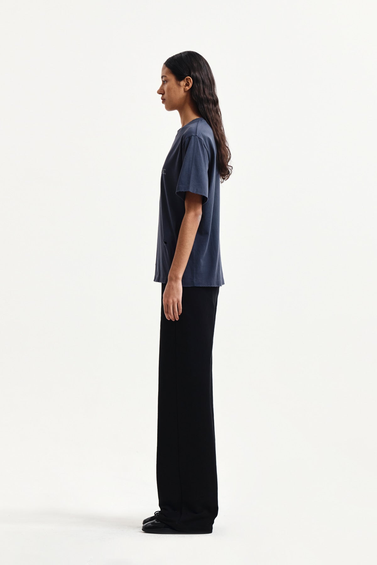 Matin Kim - Spray Washed Lettering Damaged Top (Navy) product image 6 | TRAB K-Fashion Australia