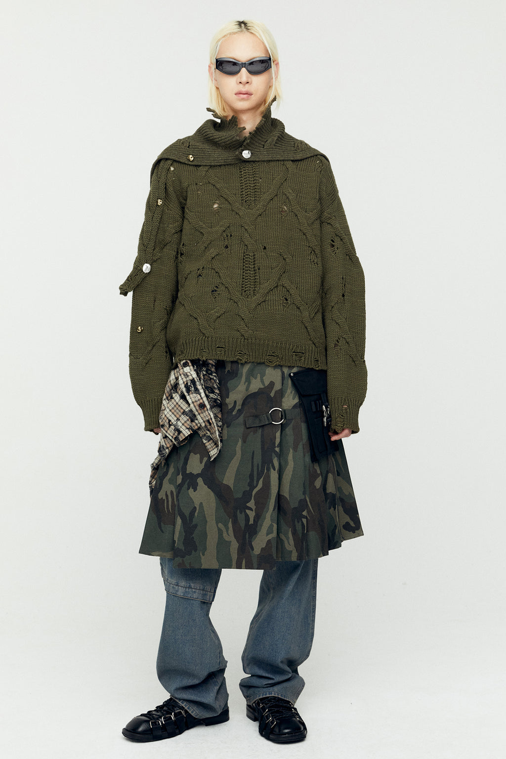 Andersson Bell - Fisherman Button Crew-Neck Sweater (Khaki) product image 5 | TRAB K-Fashion Australia