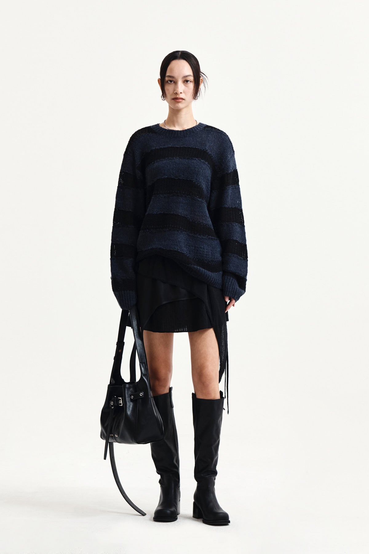 Matin Kim - Texture Block Stripe Knit Pullover (Navy) product image 8 | TRAB K-Fashion Australia