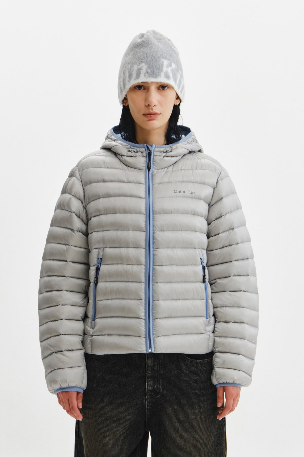 Matin Kim - Contrast Trim Light Down Hoody Jumper (Light Grey) product image 7 | TRAB K-Fashion Australia
