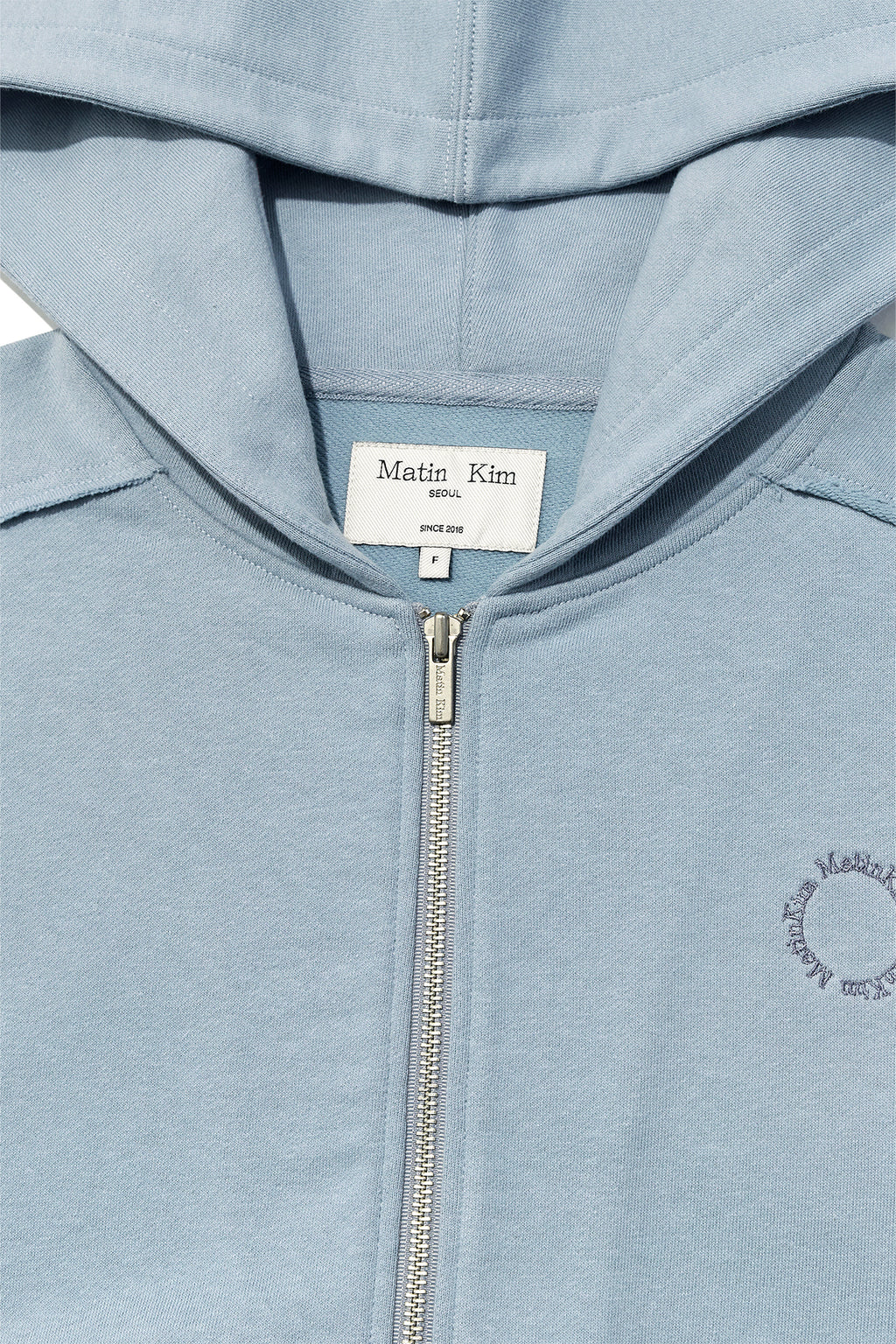 Matin Kim - Volume Pocket Crop Hoody Zip Up (Light Blue) product image 3 | TRAB K-Fashion Australia