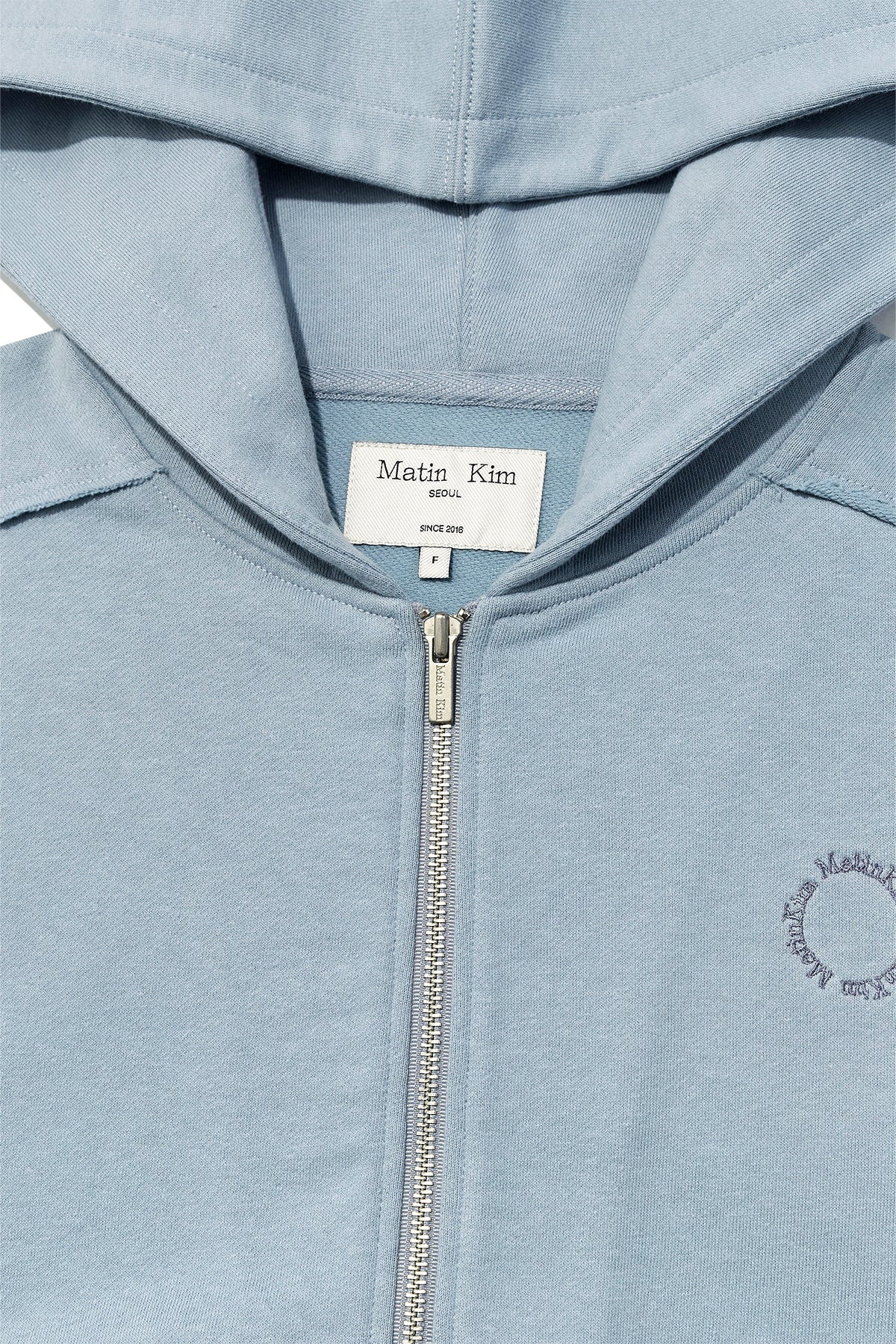 Matin Kim - Volume Pocket Crop Hoody Zip Up (Light Blue) product image 3 | TRAB K-Fashion Australia