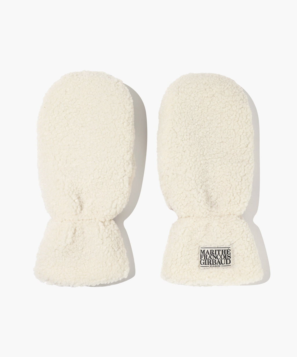 Marithe & Francois Girbaud - Classic Logo Fur Mittens (Ivory) product image 1 | TRAB K-Fashion Australia