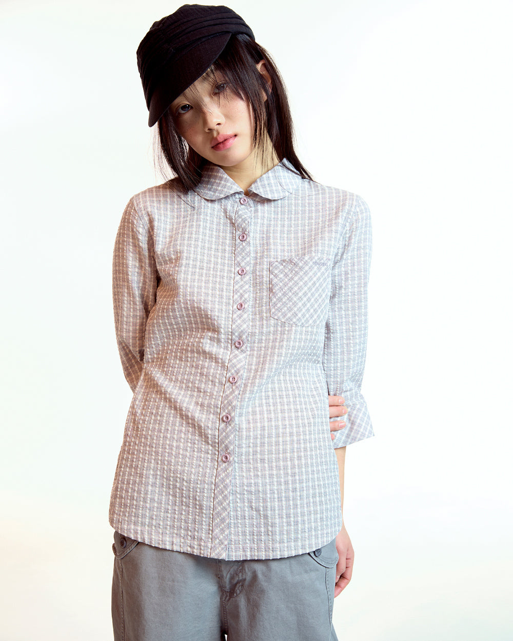 Coyseio - Round Collar Capri Shirt (Ash Pink) product image 3 | TRAB K-Fashion Australia