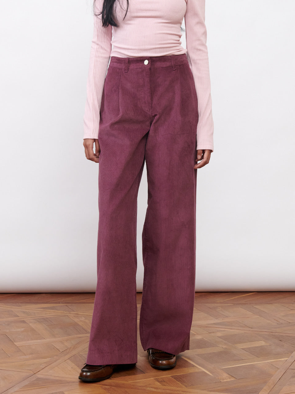 Kijun - Corduroy Wide Tuck Pants (Burgundy) product image 1 | TRAB K-Fashion Australia