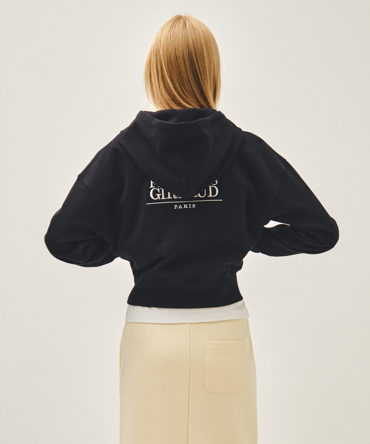 Marithe & Francois Girbaud - Back Classic Logo Crop Hoodie Zipup (Navy) product image 3 | TRAB K-Fashion Australia