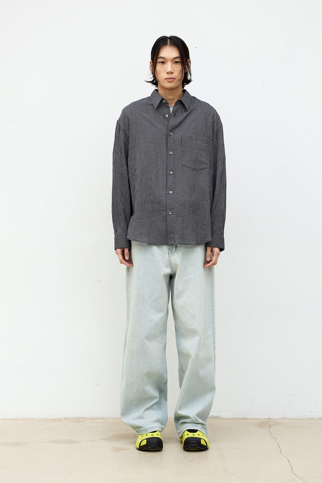 Coor - Wrinkle Sheer Check Shirt (Dark Navy) product image 2 | TRAB K-Fashion Australia