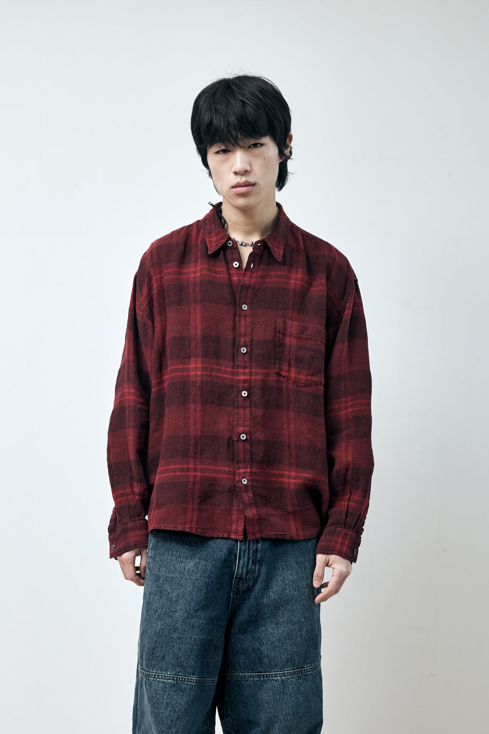Hatchingroom - Classic Shirt Linen Big Check Dark (Red) product image 10 | TRAB K-Fashion Australia