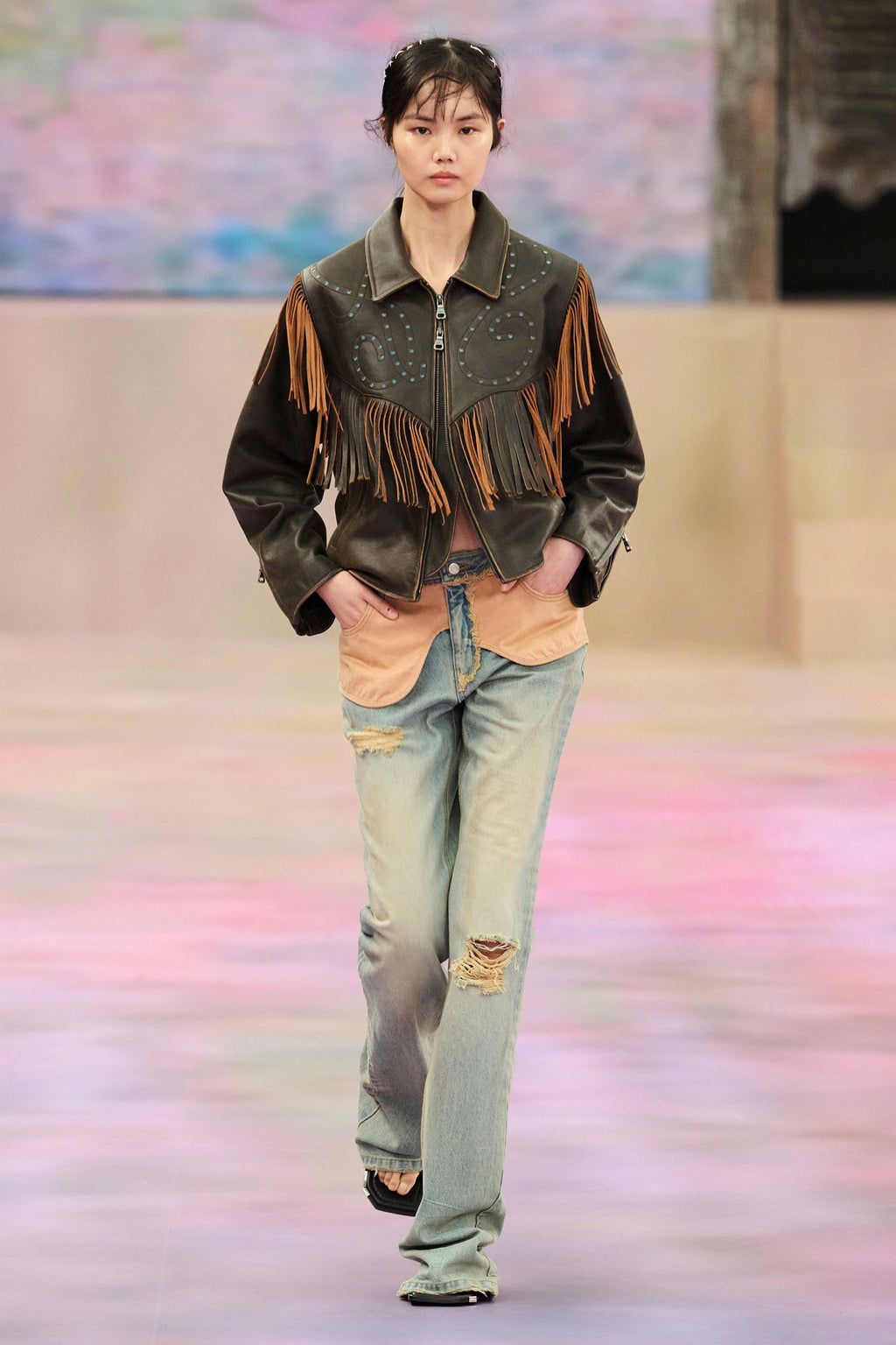 Andersson Bell - Deconstructed Dirty Wash Bootcut Jeans (Washed Blue) product image 1 | TRAB K-Fashion Australia