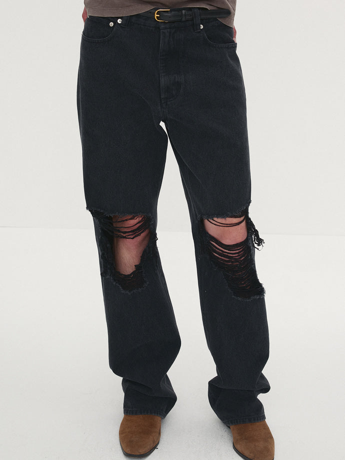 Tonywack - Straight-Leg Destroyed Denim Jeans (Washed Black) product image 1 | TRAB K-Fashion Australia