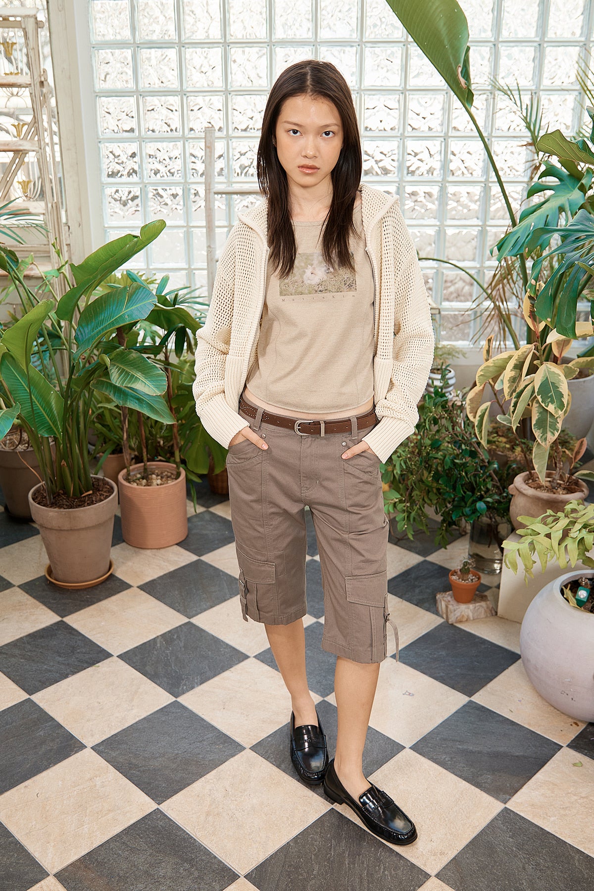 Matin Kim - Two Tone Mesh Knit Hoody Zip Up (Ivory) product image 10 | TRAB K-Fashion Australia