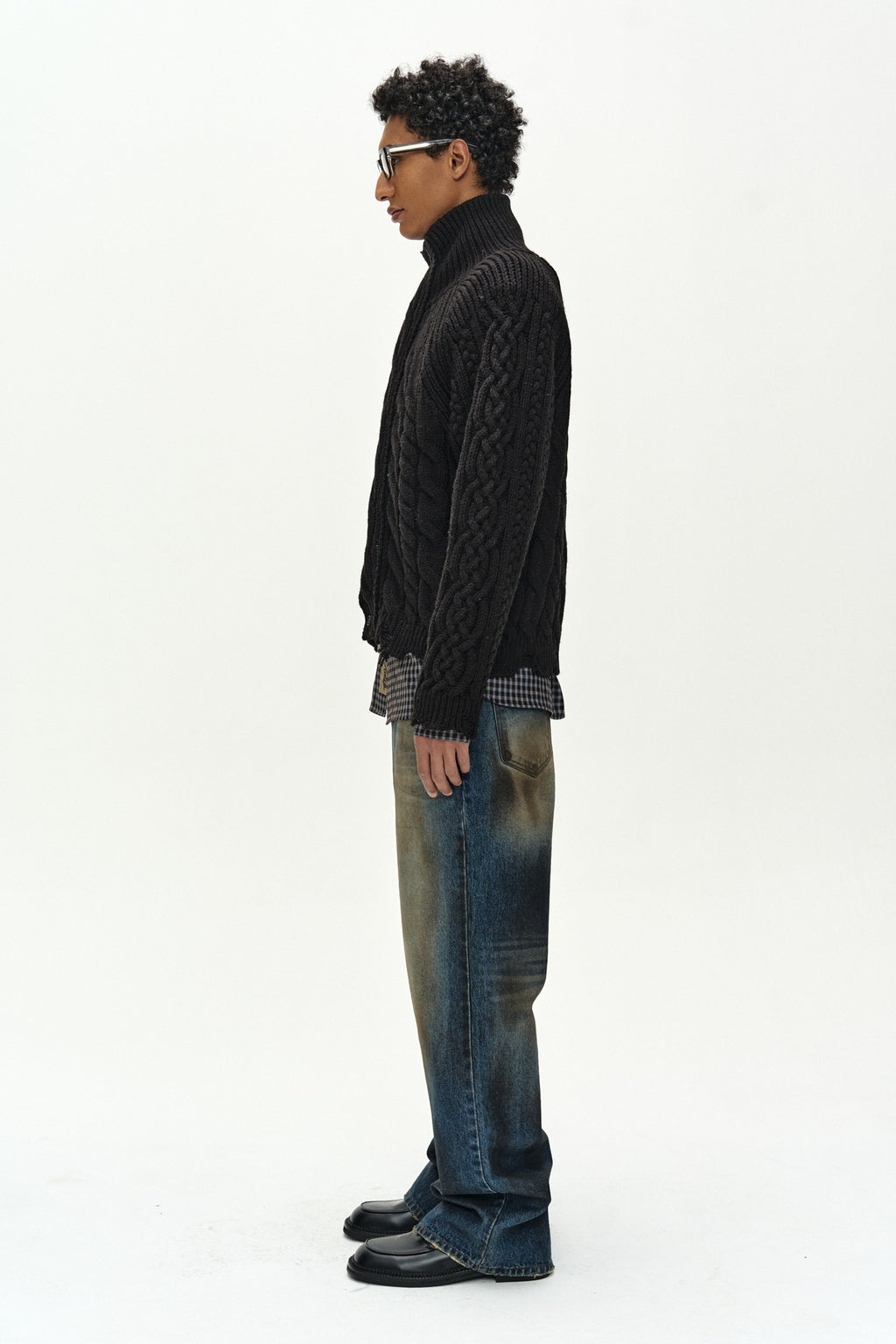 Andersson Bell - Fisherman Cable Zip-Up Sweater (Black) product image 2 | TRAB K-Fashion Australia
