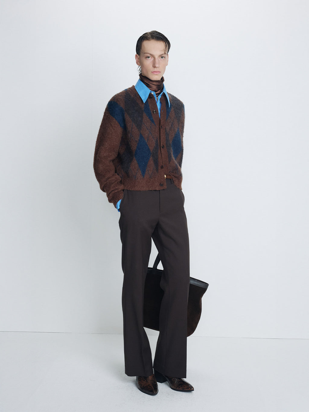 Tonywack - Brushed Argyle Cardigan (Mocha Brown) product image 3 | TRAB K-Fashion Australia
