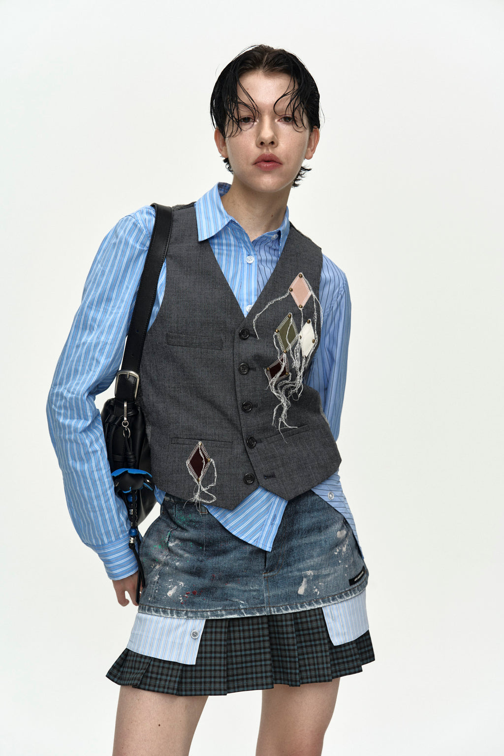 Andersson Bell - Back Knit Argyle Patched Vest (Grey) product image 10 | TRAB K-Fashion Australia