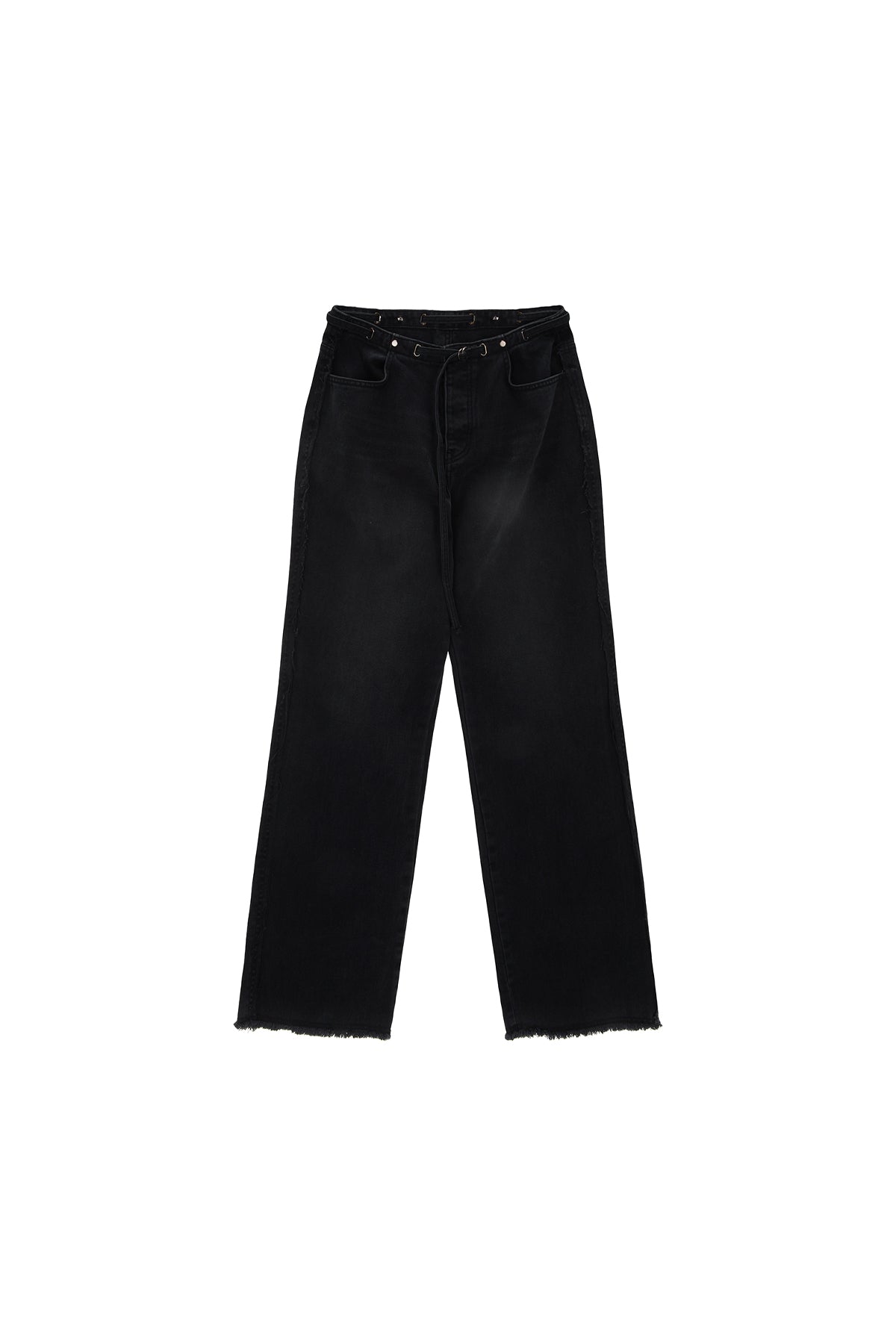 Matin Kim - Waist String Belted Denim Pants (Black) product image 1 | TRAB K-Fashion Australia